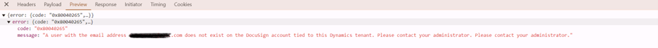 DocuSign user error in Dynamics 365 CRM
