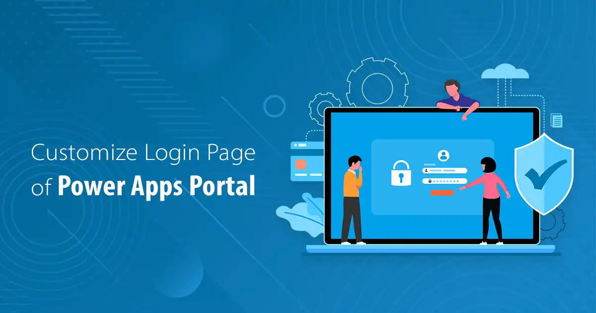 Illustration of customizing login page in Power Apps Portal with user login UI and branding.