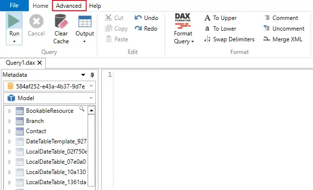 DAX Studio advanced tab for Power BI data export