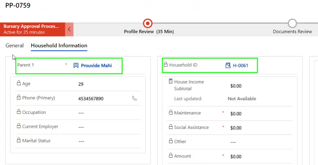 Result of Power Apps Portal lookup field setup showing pre-filled data
