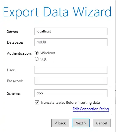 SQL Server settings for Power BI data export